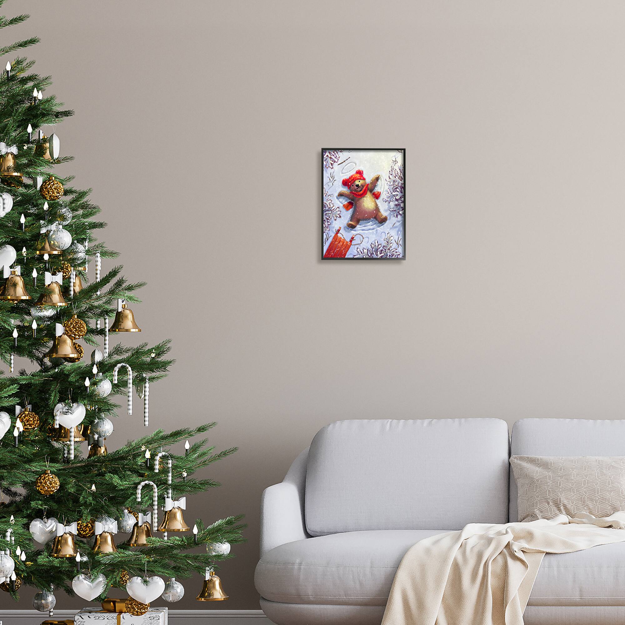 Stupell Industries Bear Cub Snow Angel Sled Framed Giclee Art